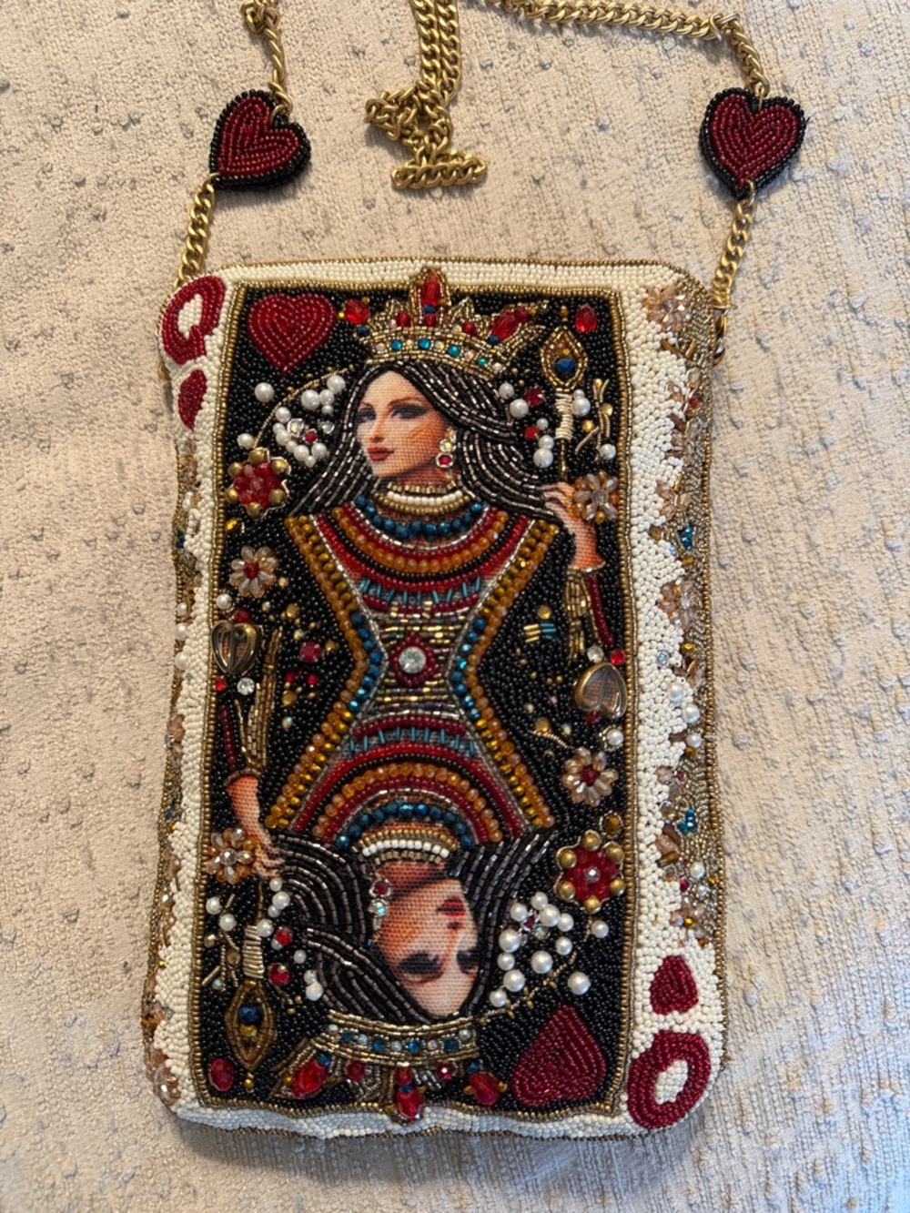 Mary Frances Beaded Queen of Hearts Crossbody Bag - Red, Black, Gold
